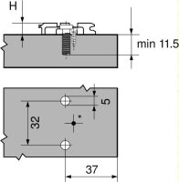 175L8190.21 CLIP Montageplatte, 11 mm, Zink, vormontierte Systemschrauben, HV: Langloch