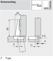 91M2580 MODUL Standardscharnier 100°, Eckanschlag, Topf: Einpressen