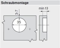 99B9550 MODUL BLUMOTION Stollenscharnier 95°, Topf: Schrauben