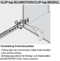 65.1051.02 MIETKAUTION Universal-Einzellehre, für 955.TIP-ON u. 970.BLUMOTION Adapterplatten (kreuz u. gerade) / AVENTOS Kraftspeicher / Kreuzmontageplatten / METABOX / MOVENTO Korpusschienen / Montageplatten / TANDEM / TANDEMBOX