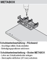 ZML.0040.02 MIETKAUTION Universal-Bohrlehre LEGRABOX, MERIVOBOX, AVENTOS, TANDEMBOX, METABOX, TANDEM
