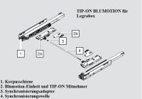 T60L7340 TIP-ON BLUMOTION Einheit für LEGRABOX/MOVENTO, Typ L1, NL=350-600 mm, 0-20 kg, li/re inkl. Adapter