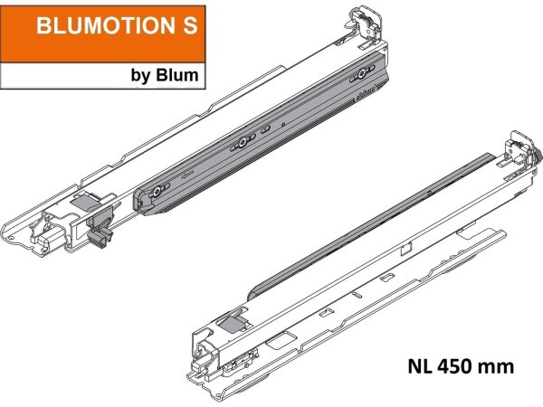 MOVENTO mit BLUMOTION, Vollauszug für Holzschubkasten Bodenmontage, Vollauszug, 40 kg, NL=450 mm, ohne Kupplungen, li/re