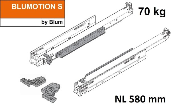 766H5800S MOVENTO mit BLUMOTION S, Vollauszug für Holzschubkasten, 70 kg, NL=580mm, mit Kupplungen, für TIP-ON-Blumotion