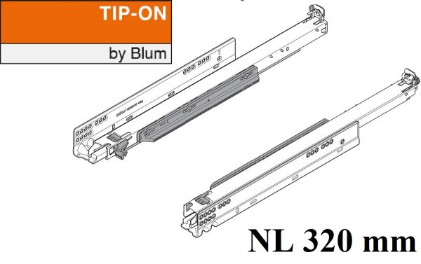 760H3200T MOVENTO mit TIP-ON, Vollauszug für Holzschubkasten, 40 kg, NL=320mm, ohne Kupplungen