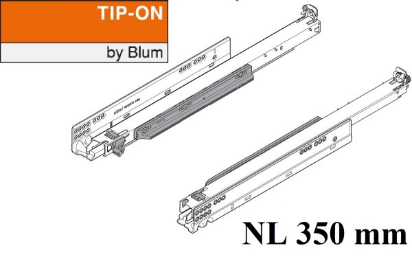 760H3500T MOVENTO mit TIP-ON, Vollauszug für Holzschubkasten, 40 kg, NL=350mm, ohne Kupplungen