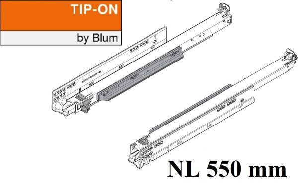 760H5500T MOVENTO mit TIP-ON, Vollauszug für Holzschubkasten, 40 kg, NL=550mm, ohne Kupplungen