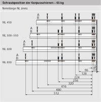 576.6001M TANDEMBOX TIP-ON Blumotion Korpusschiene Vollauszug, 65 kg, NL= 600mm, li/re