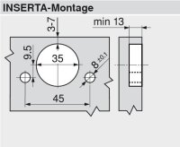 79B9698 onyx CLIP top BLUMOTION Winkelscharnier 45° I, halbaufschlagend, Topf: INSERTA