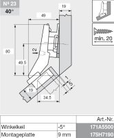79B9698 onyx CLIP top BLUMOTION Winkelscharnier 45° I, halbaufschlagend, Topf: INSERTA