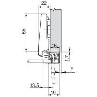 71T950AOX CLIP top Alurahmenscharnier 95°, Eckanschlag, mit Feder, Topf: Schrauben, Onyxschwarz