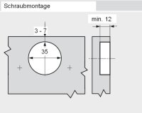 70T9550 CLIP top Profiltürscharnier 95°, gerade, ohne Feder, Topf: Schrauben