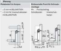 320M3500C blum METABOX Stahlzarge M = 86 mm, Teilauszug, 25 kg, NL=350 mm, Schraubversion