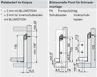 320K4500C blum METABOX Stahlzarge K = 118 mm, Teilauszug, 25 kg, NL=450 mm, Schraubversion