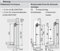320H5500C blum METABOX Stahlzarge H = 150mm, Teilauszug, 25 kg, NL=550 mm, Schraubversion