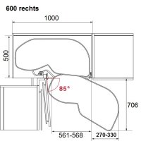 541.60.14R Eckschrank-Schwenkauszug LeMans Classic - Schwenkrichtung rechts - Türbreite 600 mm, silbergrau inkl. Achsrohr