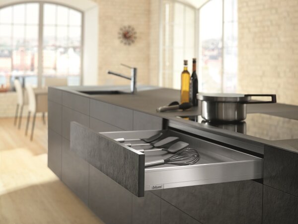 Bausatz Legrabox, Zargenhöhe N=66 mm, mit Blumotion S, Korpusschiene 40kg, für Tip-On-Blumotion geeignet