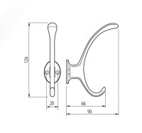 Kleiderhaken Aluminium mit Huthaken 126mm